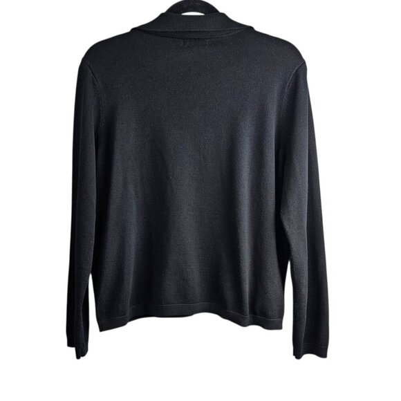 Calvin Klein Knit Long Sleeve V Neck Black Polo Collar Sweater - Picture 6 of 7